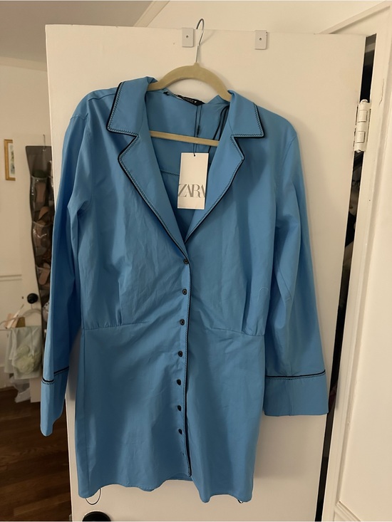 Zara Dresses & Skirts - Zara Light Blue Long-Sleeve Mini Shirt Dress